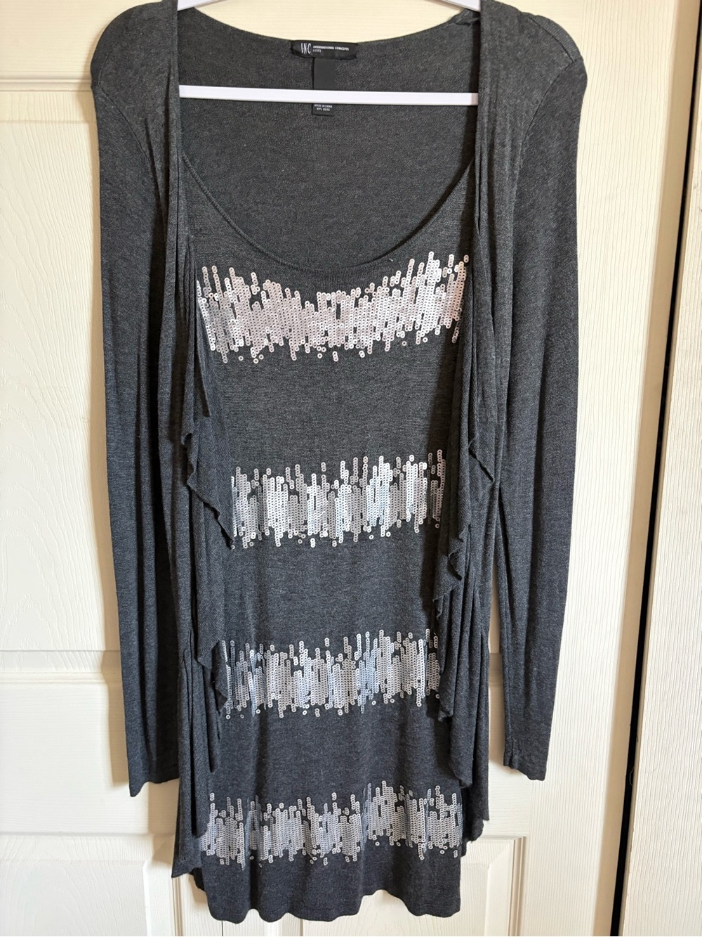 Charcoal Gray Long Sleeve Tunic Dress with Silver Sequins